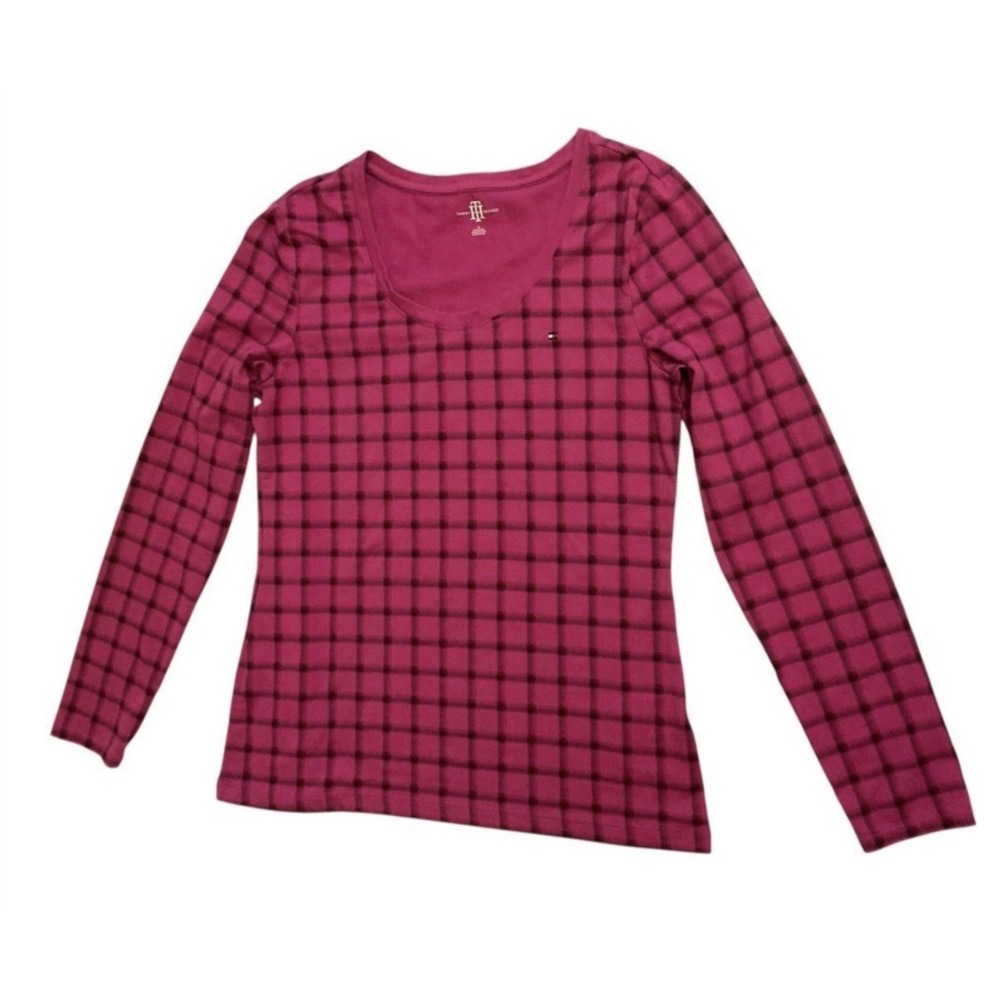 Tommy Hilfiger Long Sleeve Top Women Medium Pink Plaid